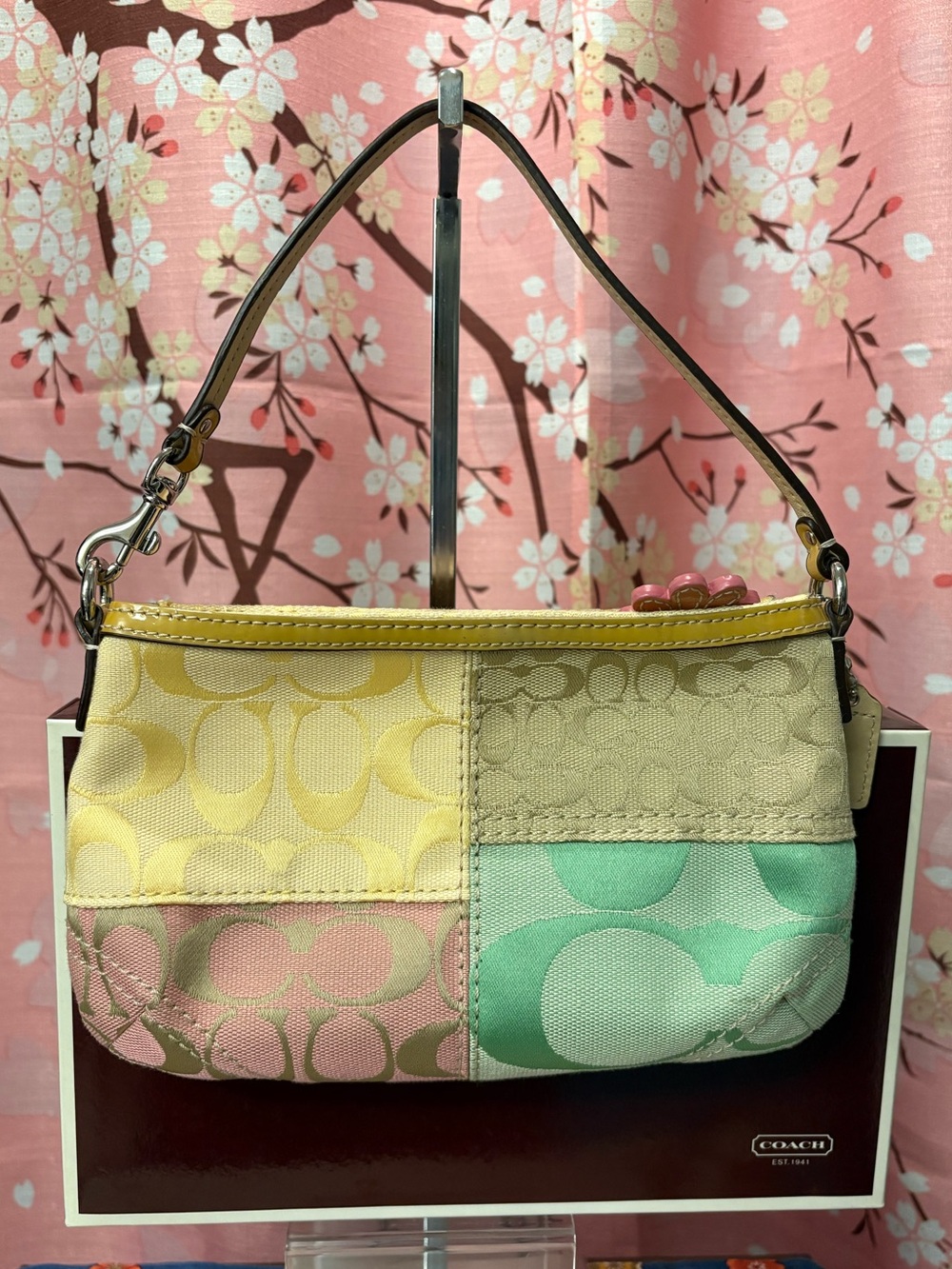 Coach Signature SoHo Pastel Patchwork Wristlet Pouch Mini Handbag Vintage Y2K Ba